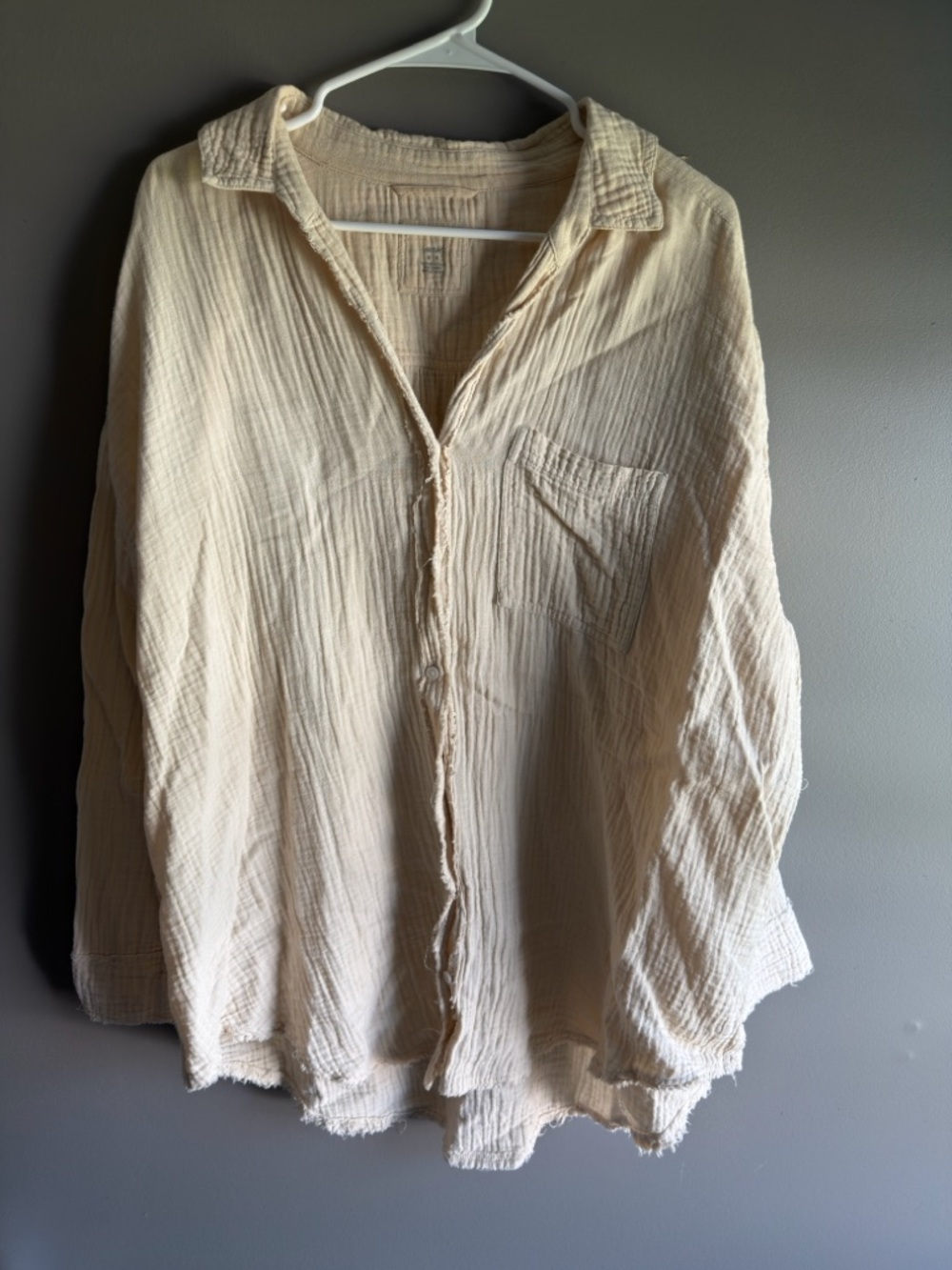 aerie Cream Button-Down Gauze Shirt